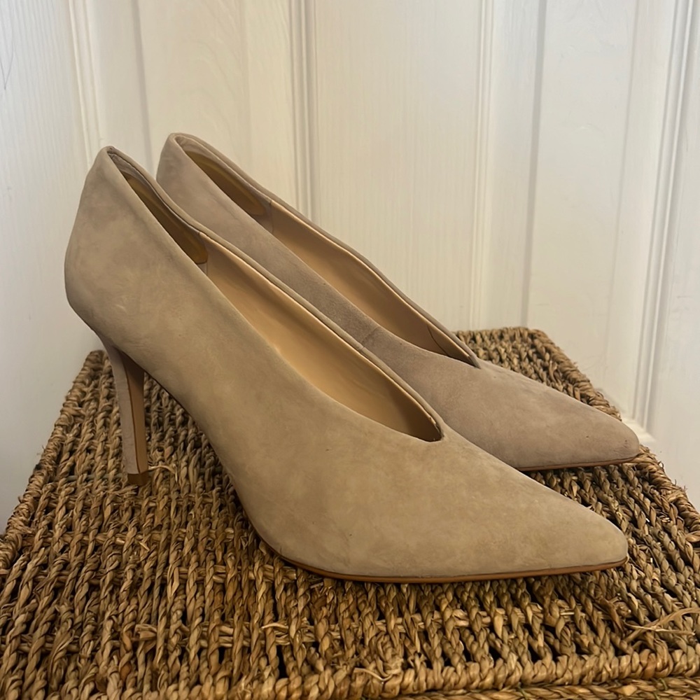 Vince Camuto heels. Nude suede. Size 8
